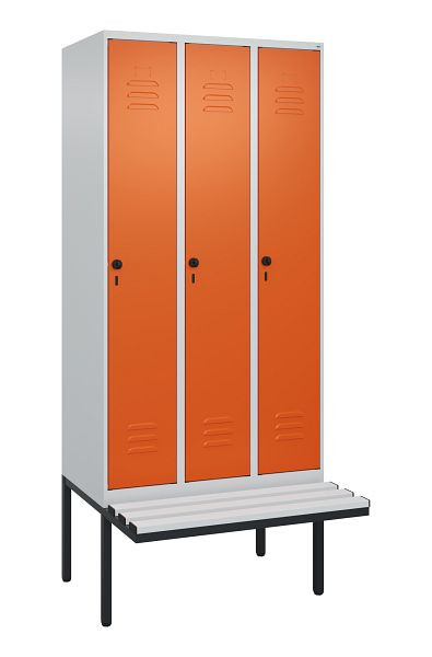 C+P Umkleidespind Classic PLUS, 3 Abteile, 2120x900x815mm, 7035/2004, Drehriegel, je 2 Doppel-Haken, 0800407-30F S10121