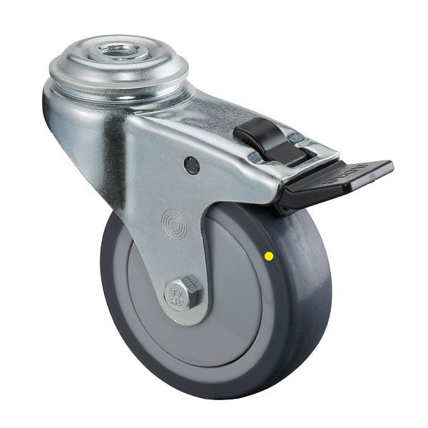 BS Wielen Apparaatwiel met rem, breedte 24 mm, Ø75 mm, tot 60 kg, grijs rubber, elektrisch geleidend, kogellager, VE = 4 stuks, A321.A89.075