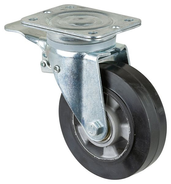 BS Wielen Zwaarlastwiel met rem, breedte 50 mm, Ø160 mm, tot 300 kg, zwarte elastische banden, aluminium wiellichaam, kogellagers, N120.B80.160