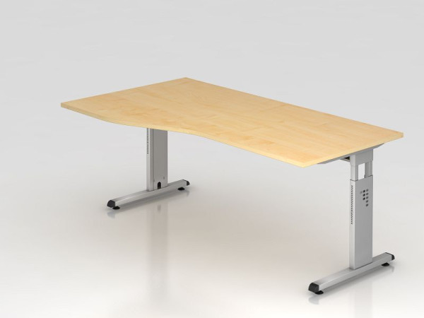 Hammerbacher bureau C-poot 180x100/80cm esdoorn/zilver, werkhoogte 65-85 cm, VOS18/3/S