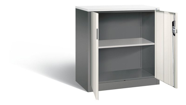 C+P kantoorkast Acurado, H1000xW930xD500mm, kleur: vulkaangrijs/parelwit, verzonken handgreep, 2 niveaus, 9286-1200 S10328