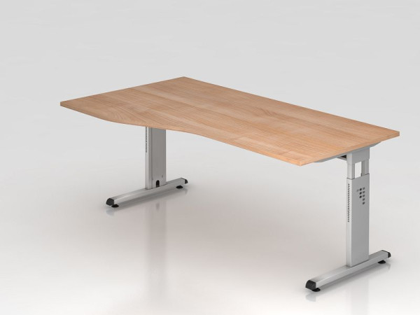 Hammerbacher bureau C-poot 180x100/80cm walnoot/zilver, werkhoogte 65-85 cm, VOS18/N/S