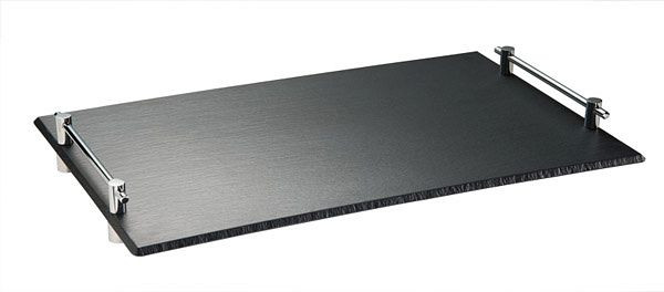 APS GN 1/1 dienblad, 53 x 32,5 cm, hoogte: 6 cm, melamine, zwart, leisteenlook, verchroomde handgrepen, met geschroefde afstandhouders, 83980