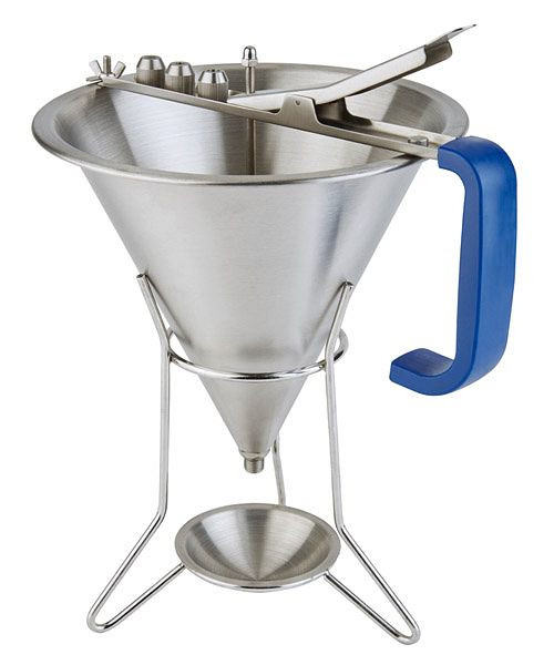 APS likeur- en fondanttrechter, Ø 20 cm, hoogte: 34 cm, 1,5 liter, RVS, handvat van PP, met 3 spuitmondjes (2/4/6 mm), inclusief standaard, 77338