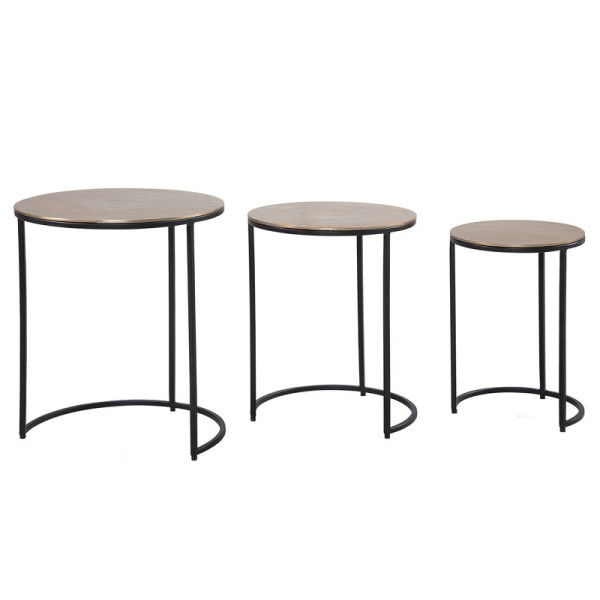 Wohnling bijzettafels set van 3 aluminium goud/zwart design nesttafels metaal rond, bijzettafel modern, nesttafels, WL6.761