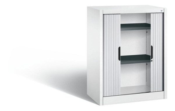 C+P dressoir met rolluik Omnispace, H1030xB800xD420mm, kleur: verkeerswit/wit aluminium, verzonken greep, 2 niveaus, 3241-00 S10157