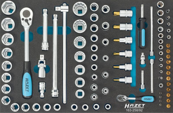 Hazet dopsleutelset, binnenvierkant 6,3 = 1/4 inch binnenvierkant 12,5 = 1/2 inch, 92-delig, aantal gereedschappen: 92, 163-258/92