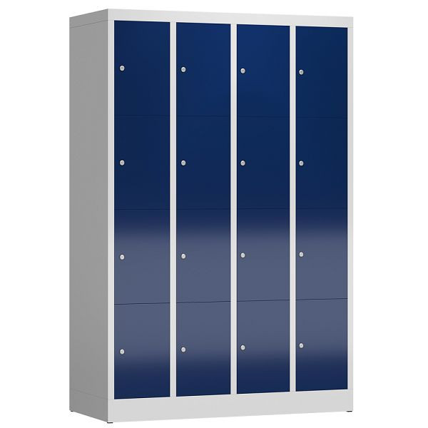 Lüllmann ClassiX lockerkast, 4 compartimenten met elk 4 compartimenten, 1800 x 1185 x 500 mm, lichtgrijs/gentiaanblauw, X-520441