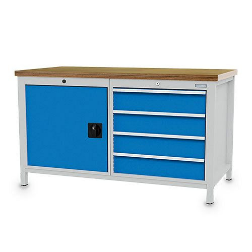 Bedrunka + Hirth box werkbank 1500, vv 4 lades, front hoogte 150 mm en 1 draaideur 600 mm, 1500x750x959 mm, 03.15.19V9A