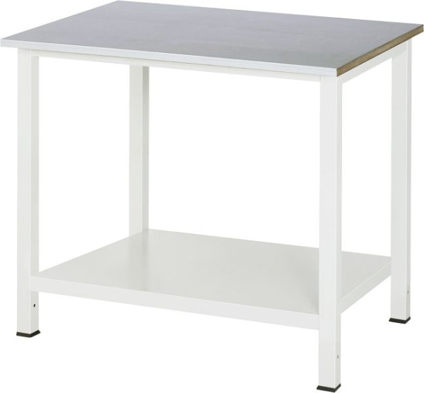 RAU werktafel serie 900, B1000 x D800 x H825 mm, werkblad met plaatstalen bekleding, dikte 25 mm, met plank aan de onderzijde, diepte 650 mm, 03-900-6-S25-10.12