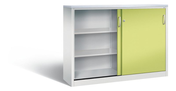C+P dressoir met schuifdeuren Acurado, H1200xB1600xD400mm, kleur: lichtgrijs/virid green, booggreep, 3 niveaus, 2147-1200 S10308