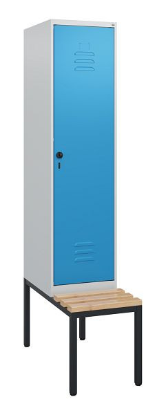 C+P luierkastje Classic PLUS, met onderbank, 1950x400x815mm, 7035/5012, draaibare sluiting, beuken zitlat, 0800505-12 S10004