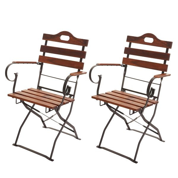 Mendler HWC-J40 biertuinstoel set van 2, opklapbare tuinstoel, gastronomiekwaliteit acacia, bruin, 77441