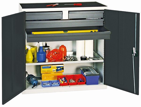 stumpff gereedschaps- en materiaalkast serie 3000, 7035/7016, 2 laden 100 mm, 2 laden 100 mm doorlopend, 1 legbord, 3007471