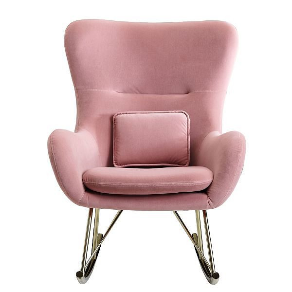 Wohnling schommelstoel fluweel/metaal roze 74x101x89 cm met gouden poten, WL6.202