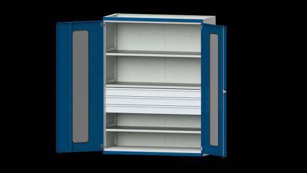 ANKE werkbanken, zware kast, model 303, 1485 x 630 x 1950 mm, zichtvlak van plexiglas, RAL 7035/5010, 620.283