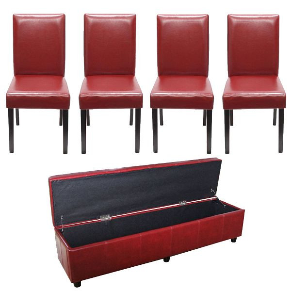 Mendler bankenset met opbergruimte Kriens XXL + 4 stoelen Littau, imitatieleer/leer, rood, 12871+7978+7978