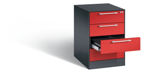 C+P archiefkast Asisto, H710xB440xD600mm, kleur: zwartgrijs / vuurrood, beugelgreep, 146275-422 S10017