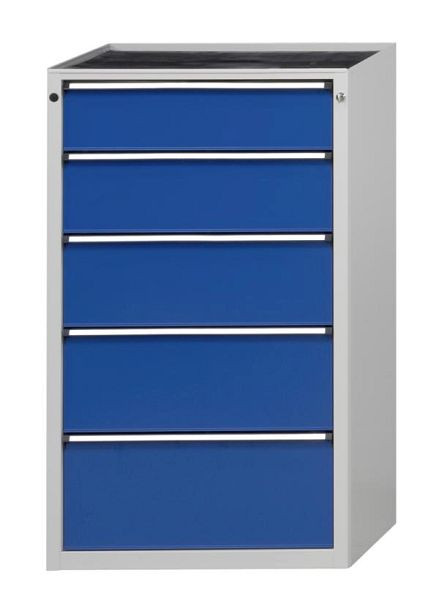 ANKE ladekast; 760 x 675 x 1280 mm; RAL 7035/5010; Kuip met antislipmat; 5 laden 180, 210, 240, 270, 300 mm, 610.112