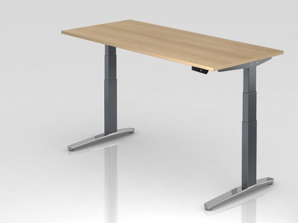 Hammerbacher elektrisch zit-sta bureau 180x80cm eiken/grafiet, gepolijst, rechthoekige vorm, VXBHM19/E/GC