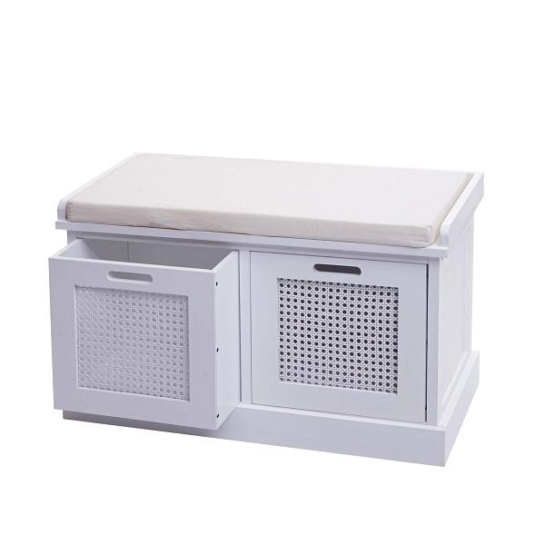 Mendler bank HWC-J49, gestoffeerde bank, garderobebank, kussens, opbergdozen, opbergvak 47x75x40cm, wit, stoffering crèmewit, 80900