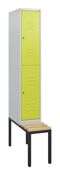 C+P dubbeldekskast Classic PLUS, 1950x300x815mm, 7035/0024, cilindersloten, zitlatten van beukenhout, met zitbank eronder, 0803505-10 S10040