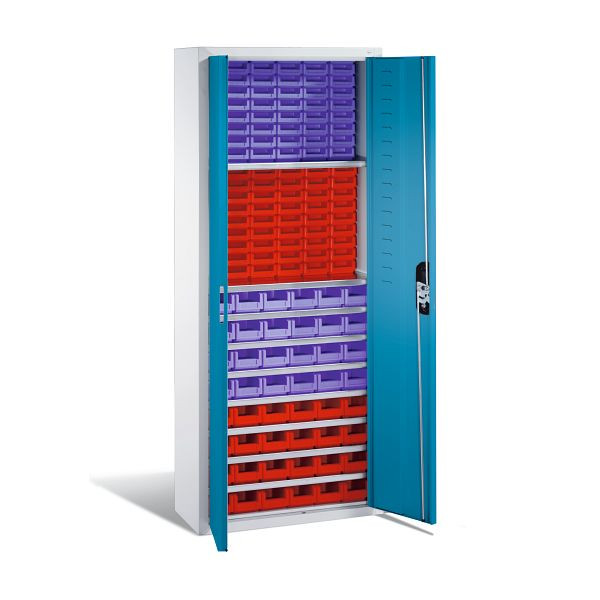 C+P tijdschriftenkast serie 13, H1690xB700xD300mm, kleur: lichtgrijs/lichtblauw, verzonken handgreep, 133413-24 S10023
