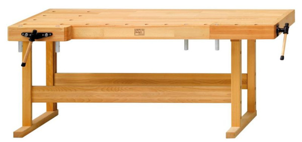 ANKE schaafbank; 2080x850x890mm; Spanwijdte voorste tang 155 mm, achterste tang 160 mm, plaat zonder inzet, met 2 paar aluminium ronde bankhaken, 800.000