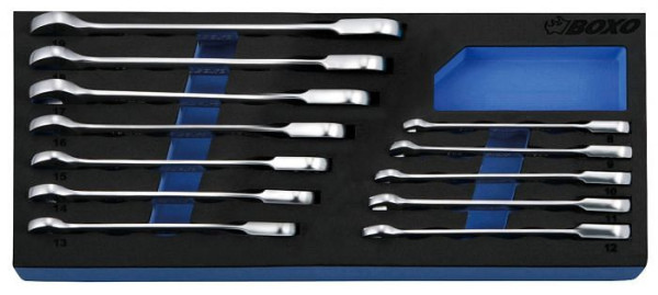 Boxo ratel-steeksleutelset in foam, 12 stuks, VE: 10 stuks, BX024