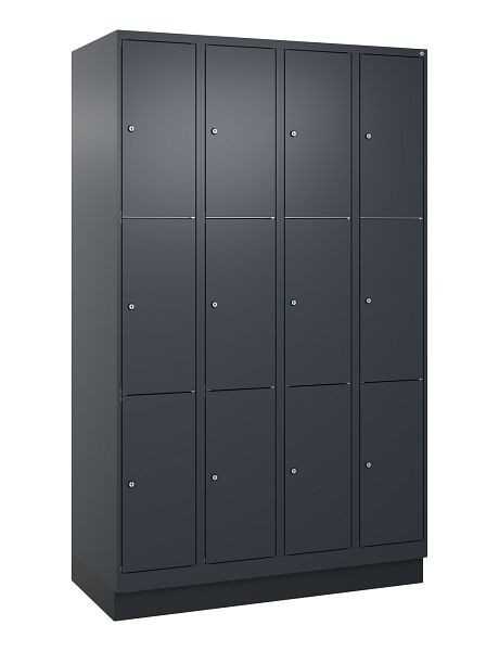 C+P lockerkast Classic PLUS, onderstel, 4 vakken met elk 3 vakken, 1950x1200x500mm, 7016/7016, 080020-403 S10015