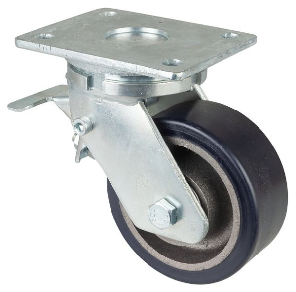 BS-wielen Zwaarlastwiel met wiel/slot, breedte 50 mm, Ø125 mm, tot 400 kg, polyurethaan gegoten 78 Shore A, gegoten lichaam, kogellagers, RR120.C11.125
