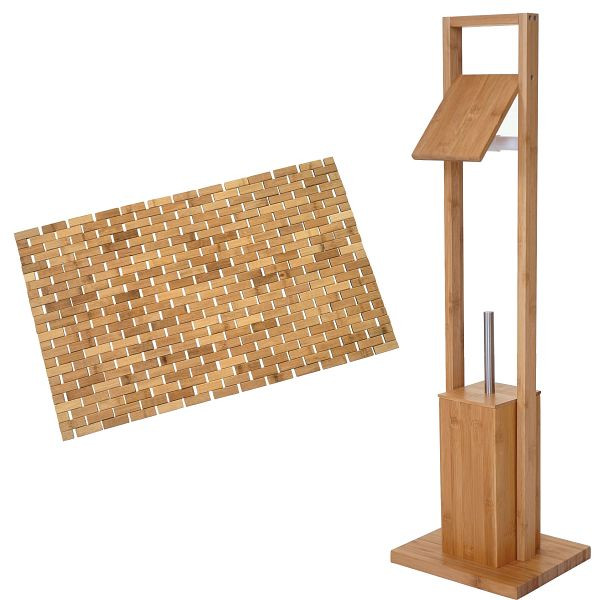 Mendler badkamerset HWC-B18, toiletrolhouder, toiletrolhouder, badmat, badkleed, badkamermeubel, badkamerset, bamboe, 57558+57560