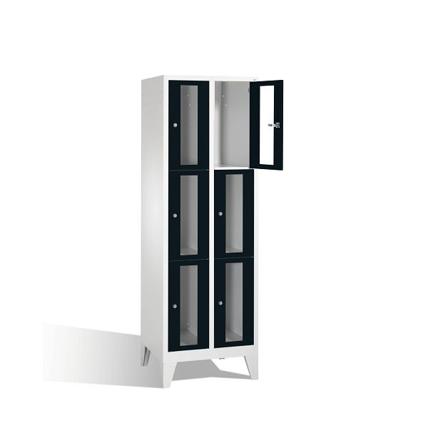 C+P lockerkast Classic, H1850xW610xD500mm, kleur: lichtgrijs / zwartgrijs, 8010A203 S10005