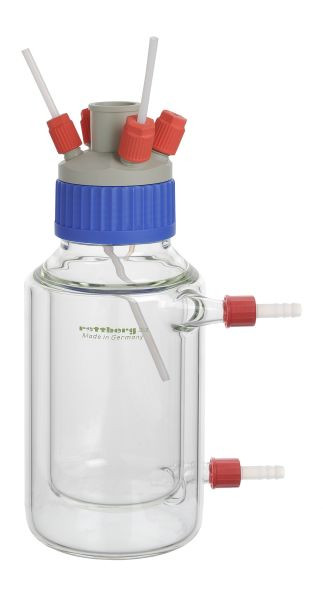 Rettberg reactievat, 500 ml, GLS 80, met temperatuurregelmantel, aansluitingen GL 18, cilindrisch, vlakke bodem, 107000055