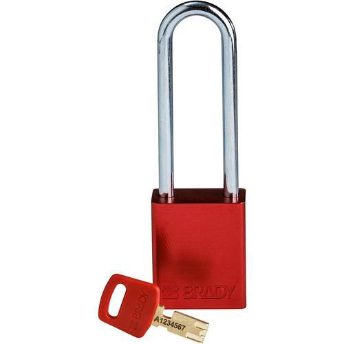 Brady hangslot SafeKey, aluminium heldere beugelhoogte 76,20 mm, rood, 311999