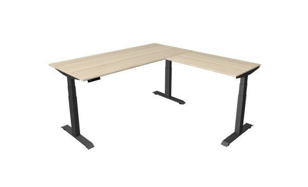 Kerkmann Move 4 zit-statafel, B 1800 x D 800 mm met aanbouwelement 1000 x 600 mm, elektrisch in hoogte verstelbaar van 640-1290 mm, esdoorn, 10083150