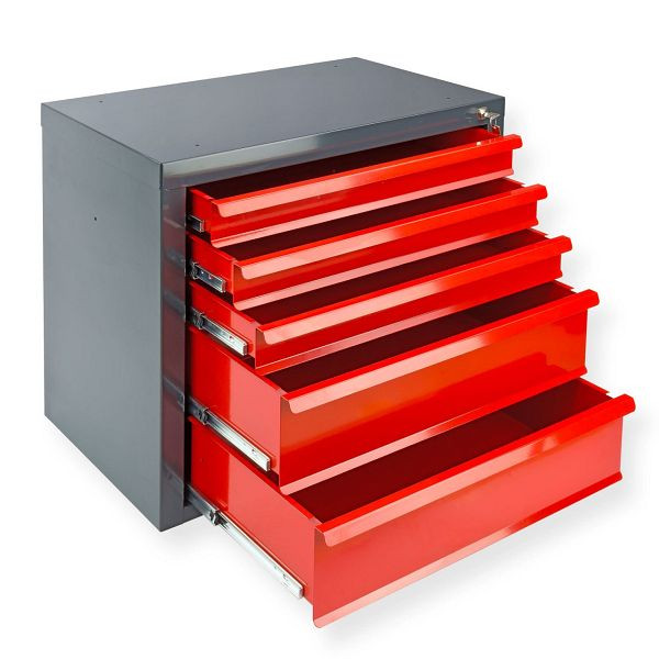 ADB ladekast "MAMMUT" 5 laden, corpuskleur: grijs, RAL 7016, ladekleur: rood, RAL 3020, afmetingen BxDxH: 70x43,5x60 cm, 24798