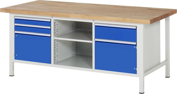 RAU werkbank serie 8000 - frameconstructie (gelast frame), drievoudige onderbak (2x lade, 1x draaideur), 2000x840x900 mm, 03-8562A2-209B4S.11