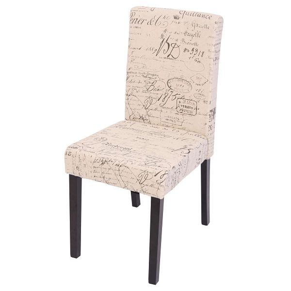 Mendler set van 2 eetkamerstoelen, keukenstoelen, Littau, textiel met belettering, creme, donkere poten, 18714