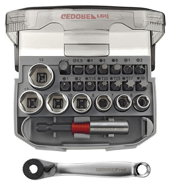 GEDORE rode bitratelset 1/4" met Bit-Fix-adapter Compact, 23-delig, 3300026