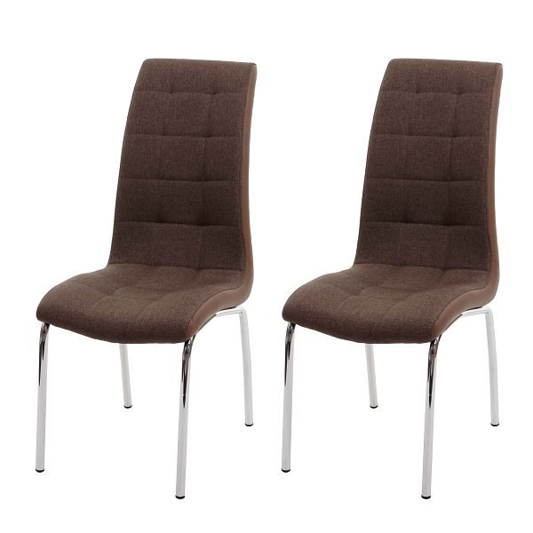 Mendler set van 2 eetkamerstoelen HWC-F29, stoel keukenstoel, imitatieleer stof/textiel, bruin, 69500