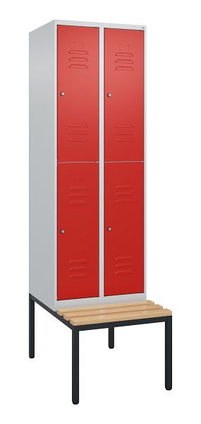 C+P dubbeldekkerkast Classic PLUS, 2 vakken, 2120x600x815mm, 7035/3020, cilindersloten, beukenhouten zitlat, bank, 0803507-20 S10092