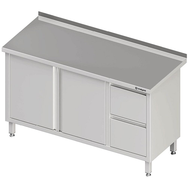 Stalgast werkkast met vleugeldeuren 2000x700x850mm, met 2 ladeblok rechts, met opstaande rand, gelast, VAS20703RA