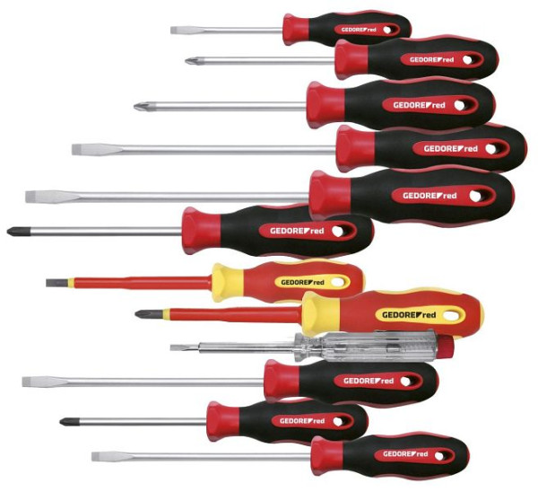 GEDORE rode schroevendraaierset PH+PZ+LS 2K 12-delig, 3301273