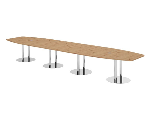 Hammerbacher vergadertafel KT52S, 520 x 130 cm, blad: knoestig eiken, 25 mm dik, met vier verchroomde kolompoten, 7,6/70 cm, werkhoogte 74 cm, VKT52S/R/C