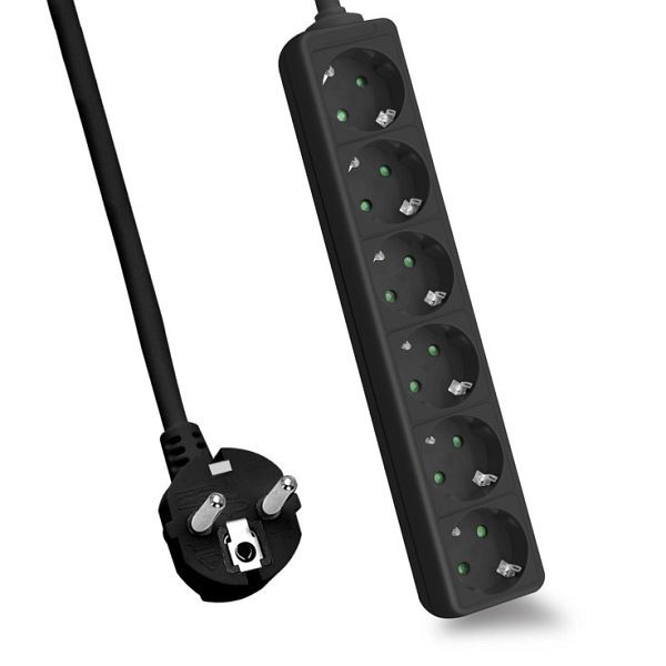 Helos stekkerdoos CLASSIC, 6-voudig, zwart, 3.0m, zonder schakelaar, 262807