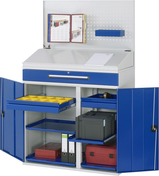 RAU zijkast sta bureau, lade en 2x binnenlade, geperforeerde plaat, 1100x1110/1770x520 mm, 07-1100T-M04.11