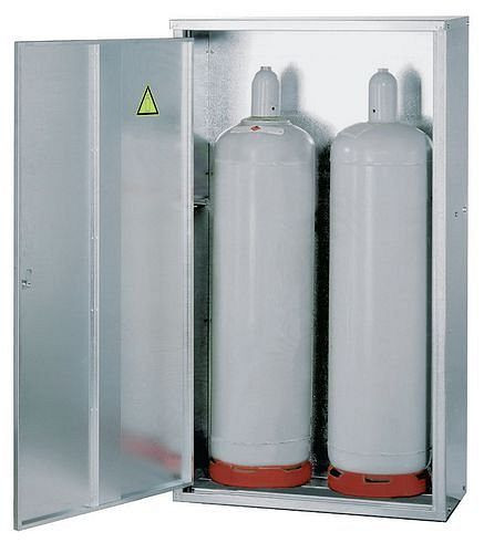 DENIOS vloeibaar-gasflessenkast ST 23, voor 2 x 33kg fles, gesloten wand + 1-vleugelige deur, 125-056