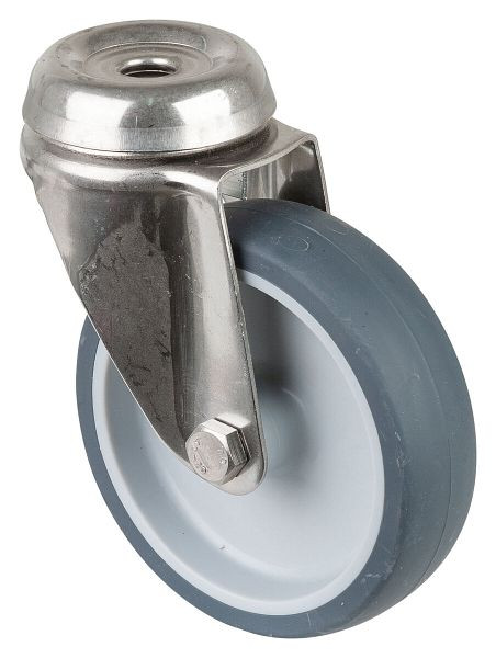 BS-rollen roestvrijstalen apparaatrol, breedte 28 mm, Ø100 mm, tot 60 kg, grijs rubberen loopvlak, kunststof wiellichaam, glijlager, verpakking van 2, G101.A80.100