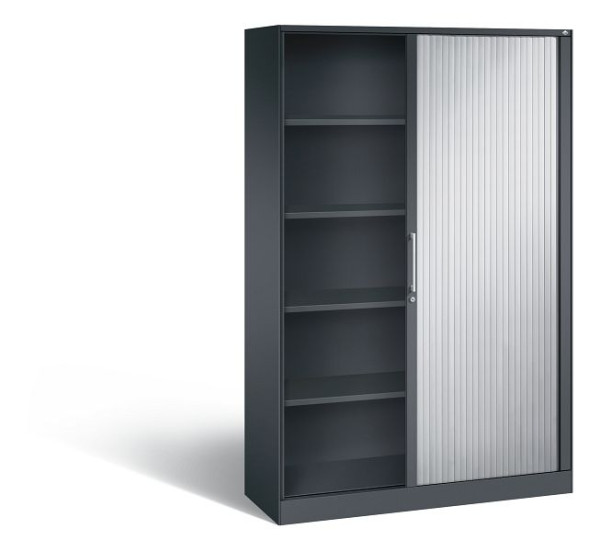 C+P rolluikkast Asisto, H1980xB1200xD435mm, kleur: zwart grijs/wit aluminium, beugelgreep, 5 niveaus, 143001-000 S10056